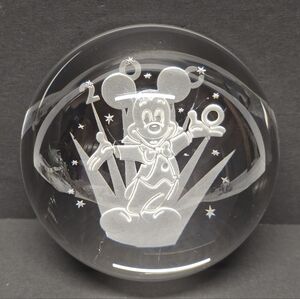 Disney Vintage Mickey Mouse 2000 Millennium Clear Glass Paperweight
